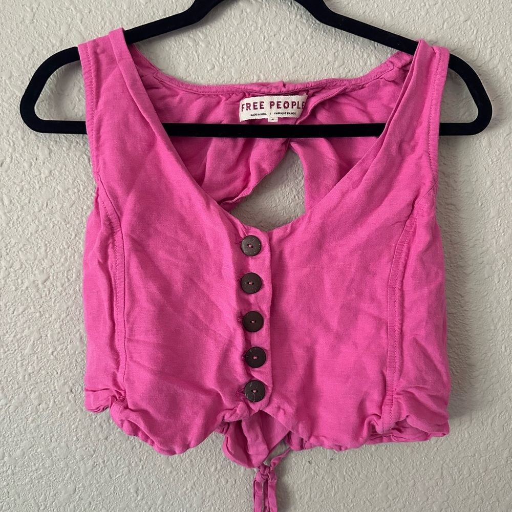 Free People Fuchsia Button-Front Tank Crop Top